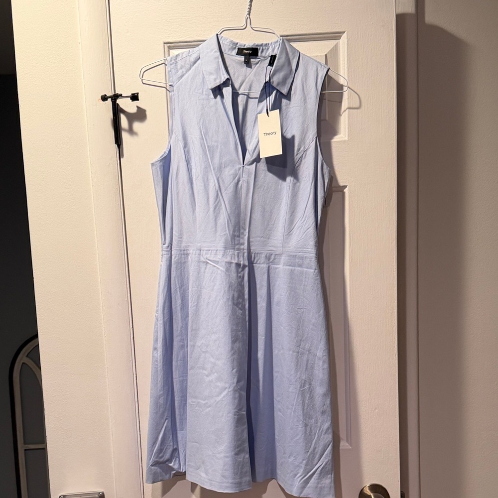 Theory Light Blue Sleeveless Collared Mini Dress
